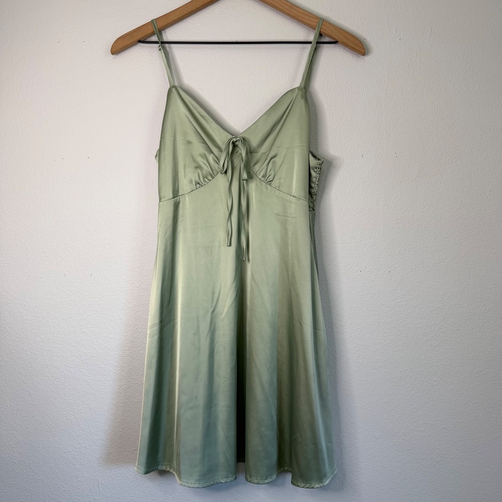 Camellia - Baby Doll Satin Slip Mini Dress Light Green Sz Medium
